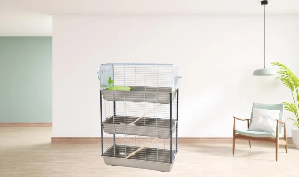SAVIC Nagerkäfig Caesar Triple, grau/silber, ca. B100/H143T50 cm