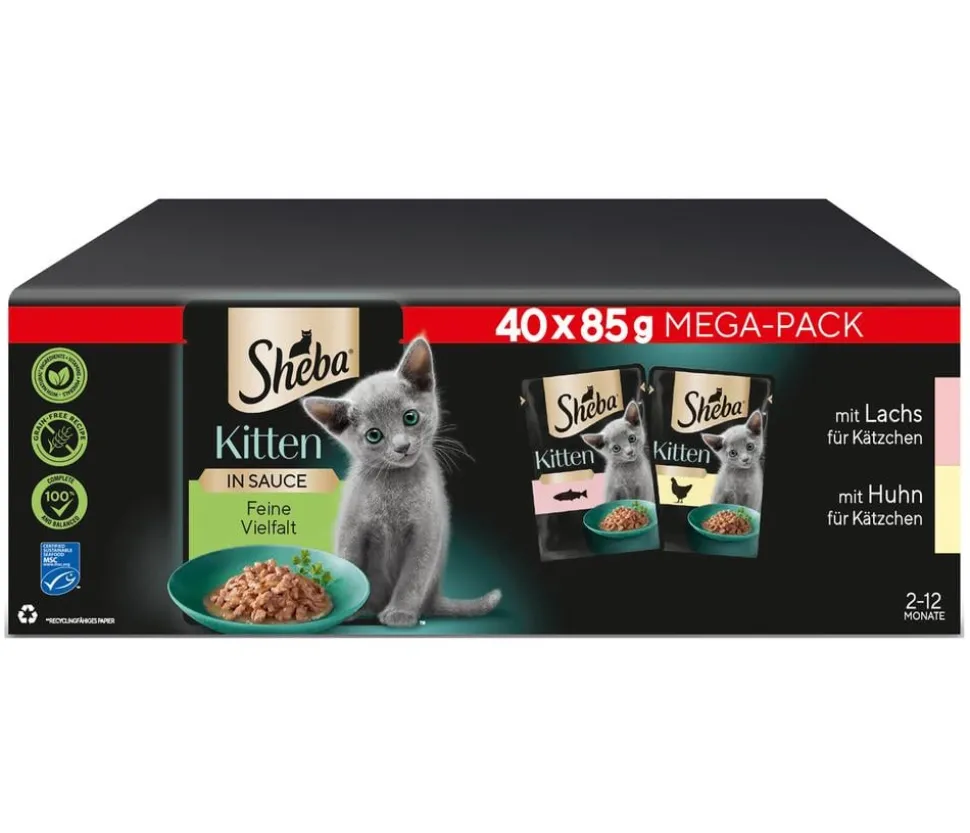 Sheba® Nassfutter für Katzen in Sauce Multipack Kitten, Feine Vielfalt, 40 x 85 g