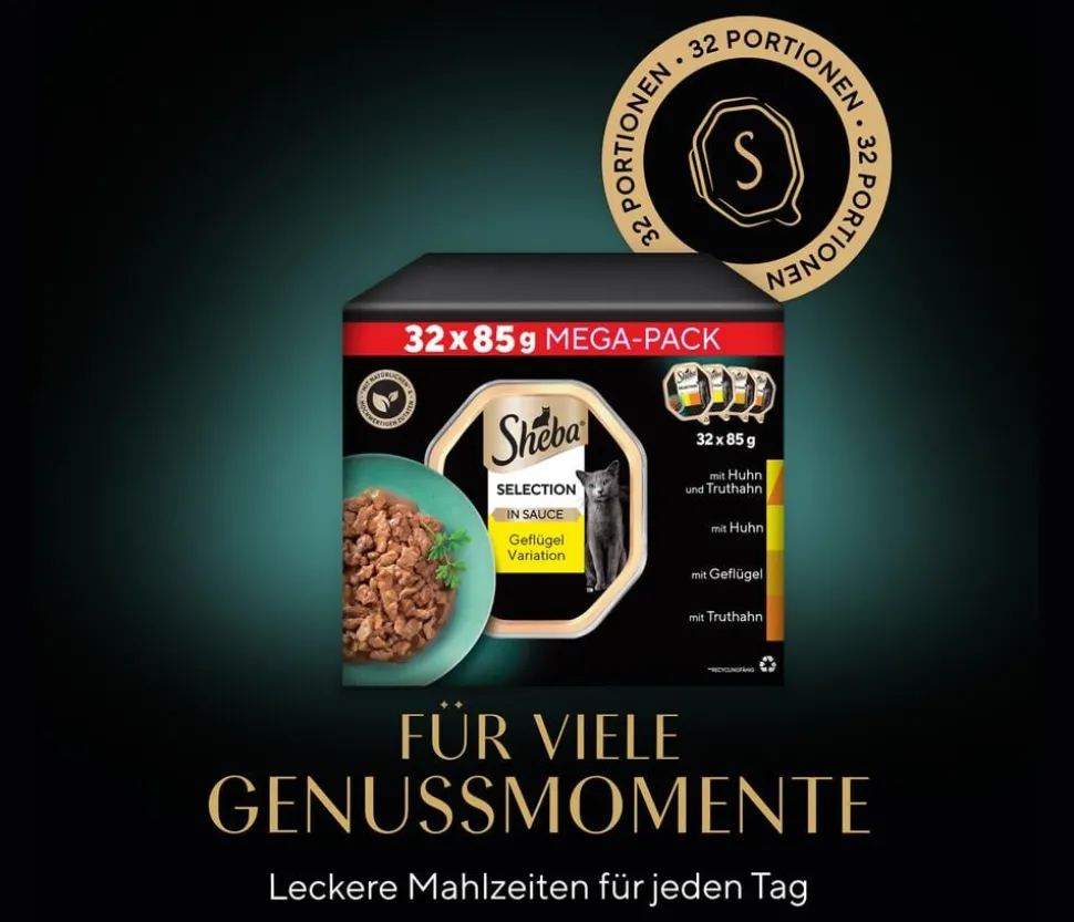 Sheba® Nassfutter für Katzen Selection in Sauce Multipack Adult, Geflügel Variation, 32 x 85 g