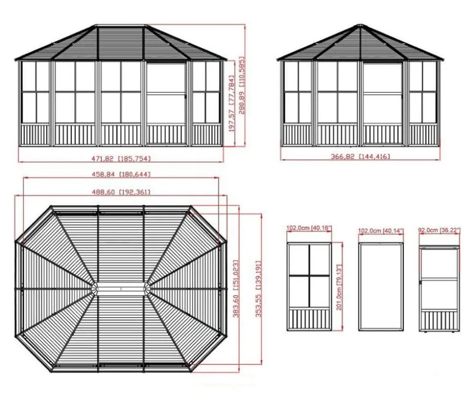 Sojag Outdoor-Pavillon Kaltwintergarten Charleston 1215, ca. B488,6/H280,9/T383,6 cm