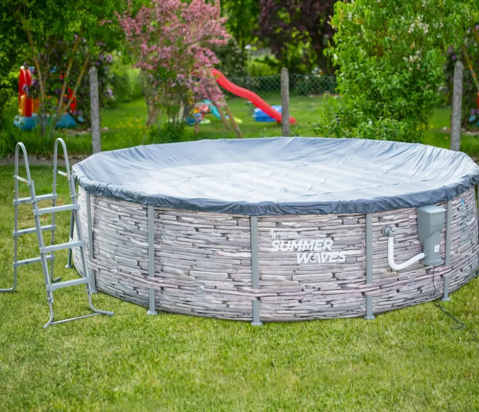 Summer Waves Frame Pool Elite, steingrau, rund, ca. Ø427/H107 cm
