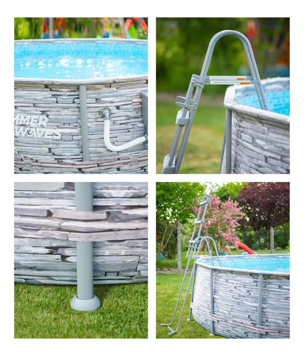 Summer Waves Frame Pool Elite, steingrau, rund, ca. Ø427/H107 cm
