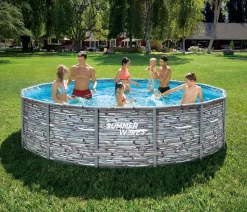 Summer Waves Frame Pool Elite, steingrau, rund, ca. Ø427/H107 cm