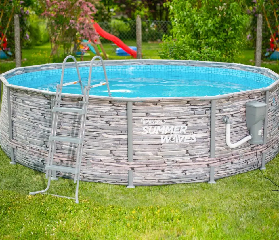 Summer Waves Frame Pool Elite, steingrau, rund, ca. Ø427/H107 cm