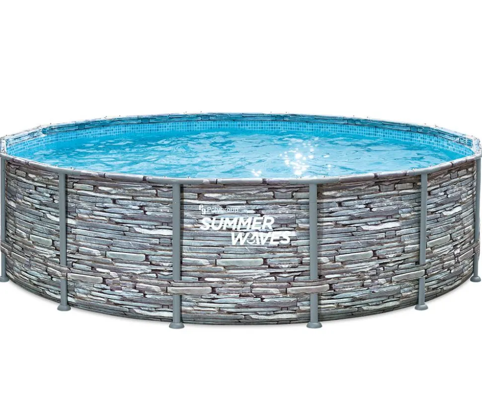 Summer Waves Frame Pool Elite, steingrau, rund, ca. Ø427/H107 cm