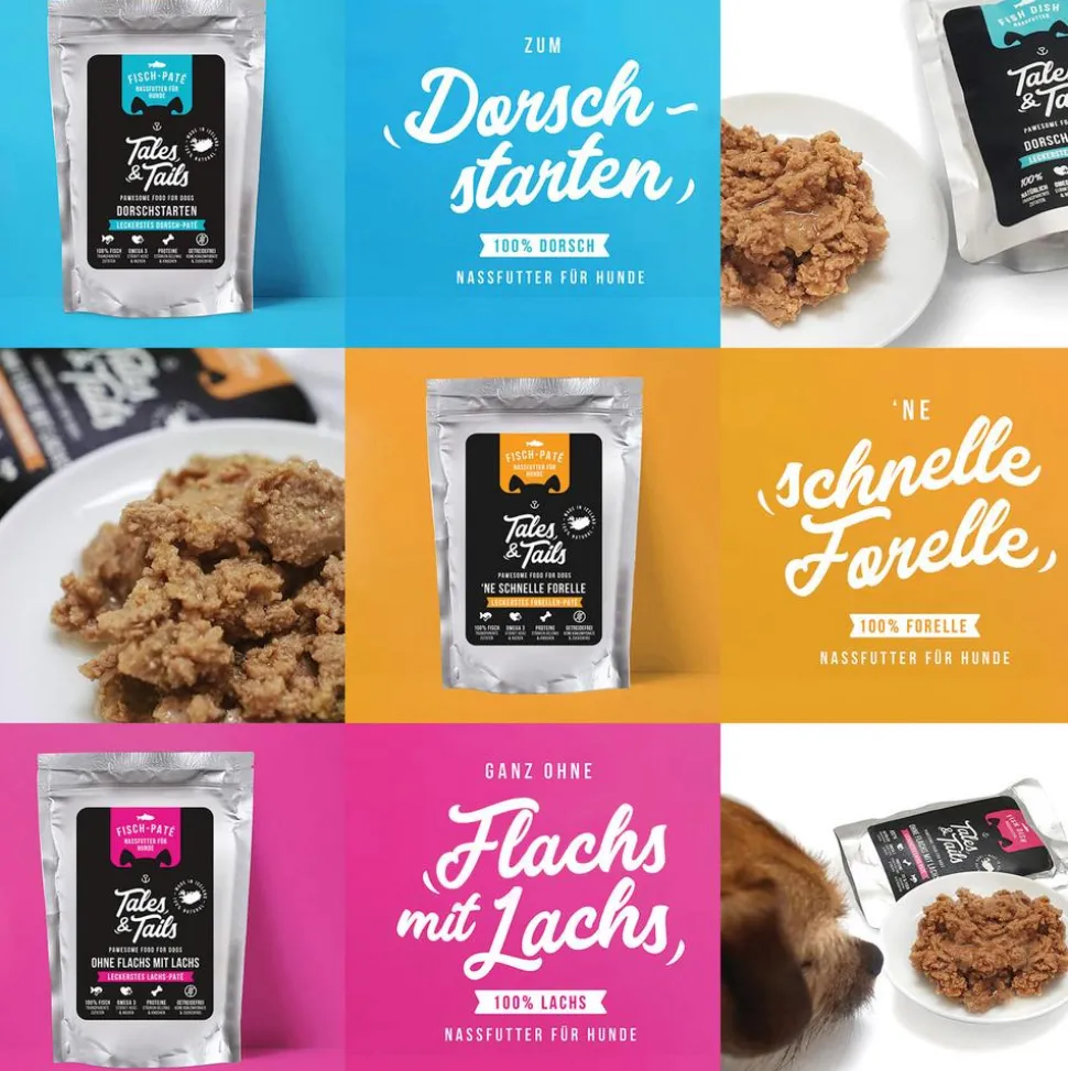 Tales & Tails Paté-Nassfutter für Hunde Ohne Flachs mit Lachs, 12 x 100 g