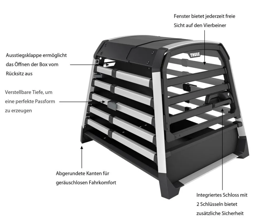 THULE® Allax threshold compatible M Hundetransportbox für Fahrzeuge mit Ladekante, ca. B65/H65/T82-90 cm
