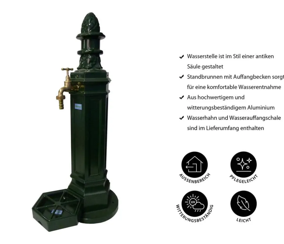 Tomco Aluminium-Gartenbrunnen Antik, ohne Wasserhahn, ca. H99 cm