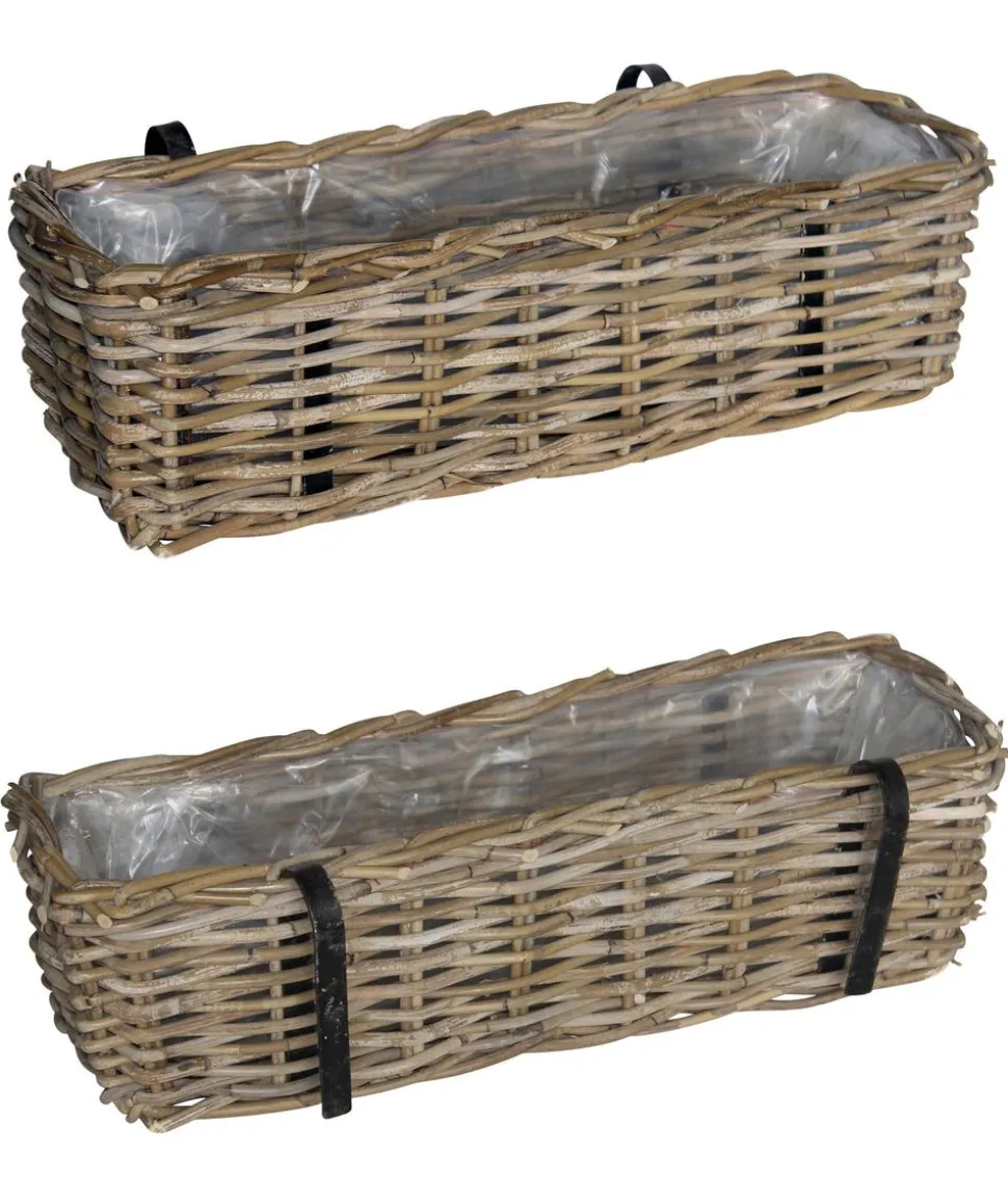 Van der Leeden Rattan-Balkonkorb, rechteckig, grau