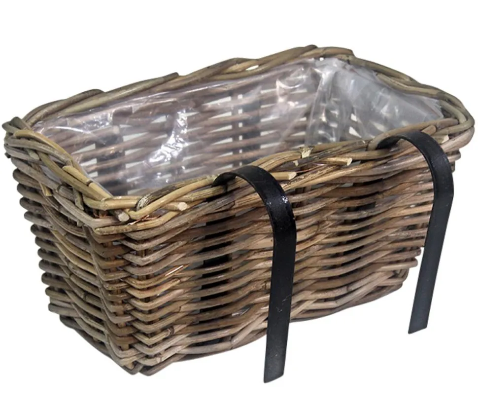 Van der Leeden Rattan-Balkonkorb, rechteckig, grau