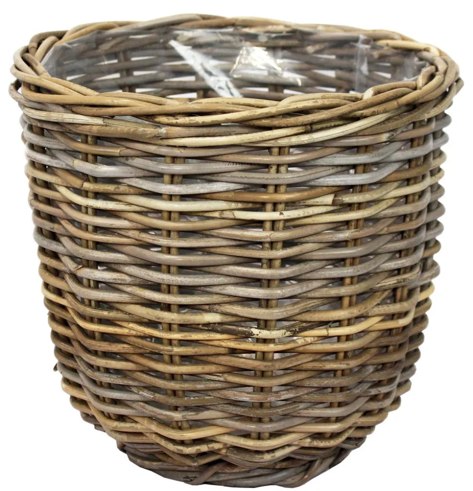Van der Leeden Rattan-Pflanzkorb, grau-braun