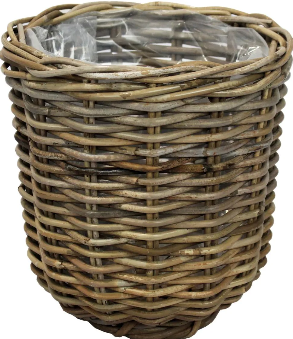 Van der Leeden Rattan-Pflanzkorb, grau-braun