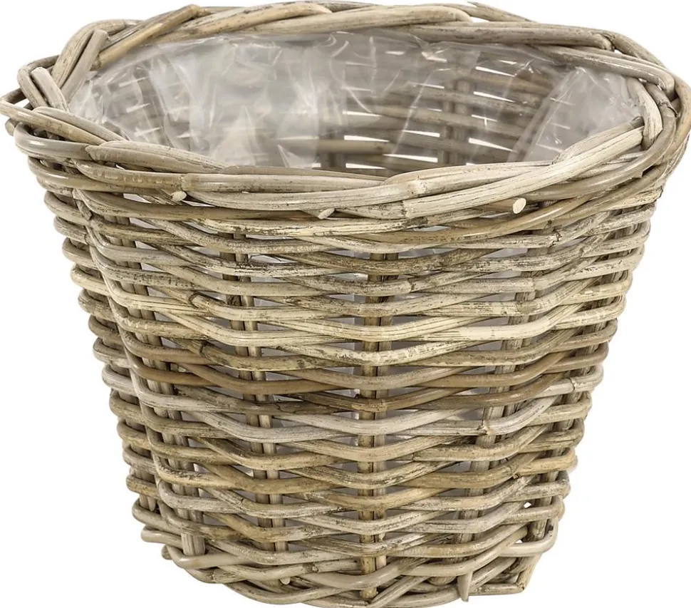Van der Leeden Rattan-Topf, konisch, grau-braun