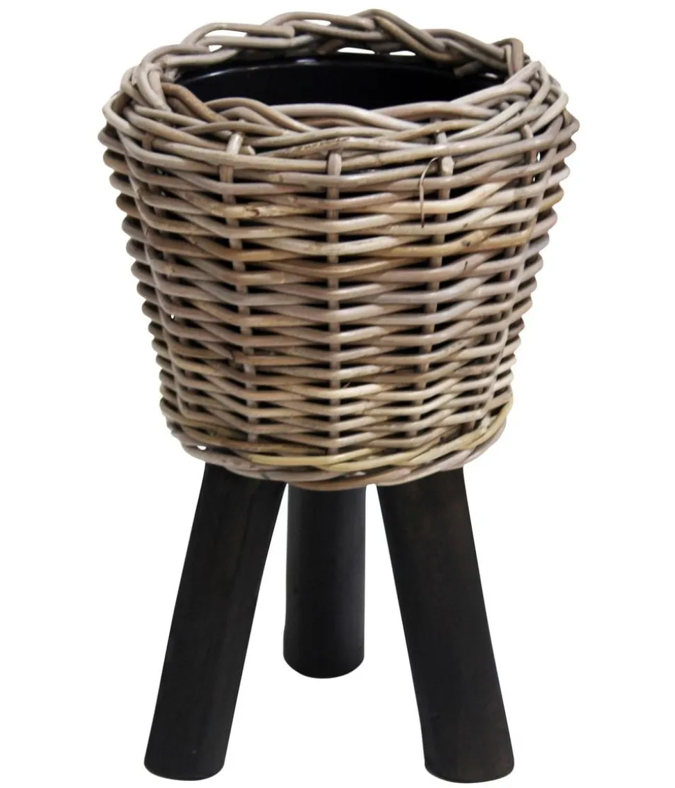 Van der Leeden Rattan-Topf mit Füßen, rund, grau