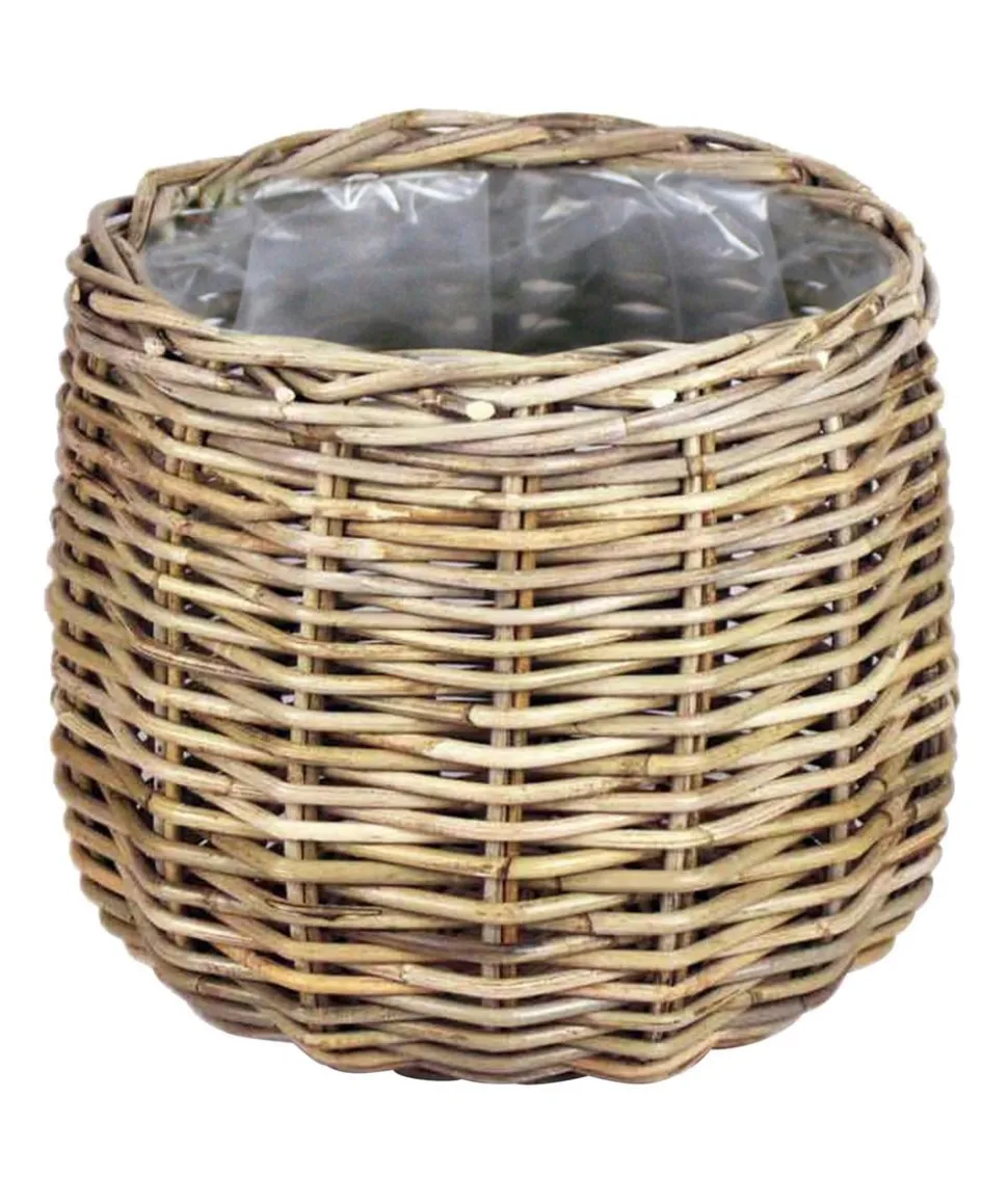 Van der Leeden Rattan-Topf, rund, grau
