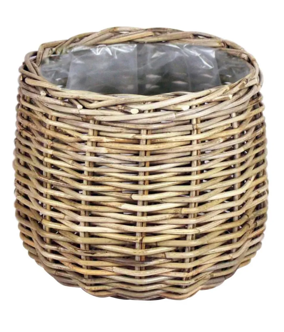 Van der Leeden Rattan-Topf, rund, grau