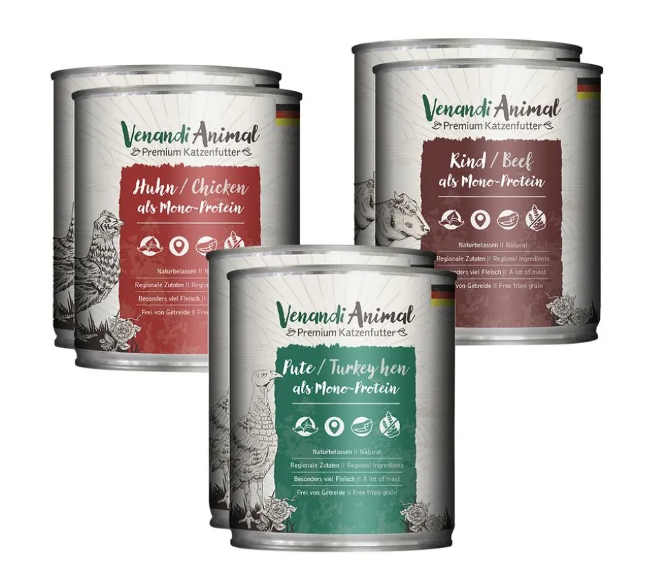 Venandi Animal Nassfutter für Katzen Adult Probierpaket 1, 6 x 800 g