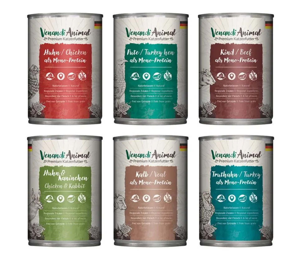 Venandi Animal Nassfutter für Katzen Adult Probierpaket 3, 6 x 400 g