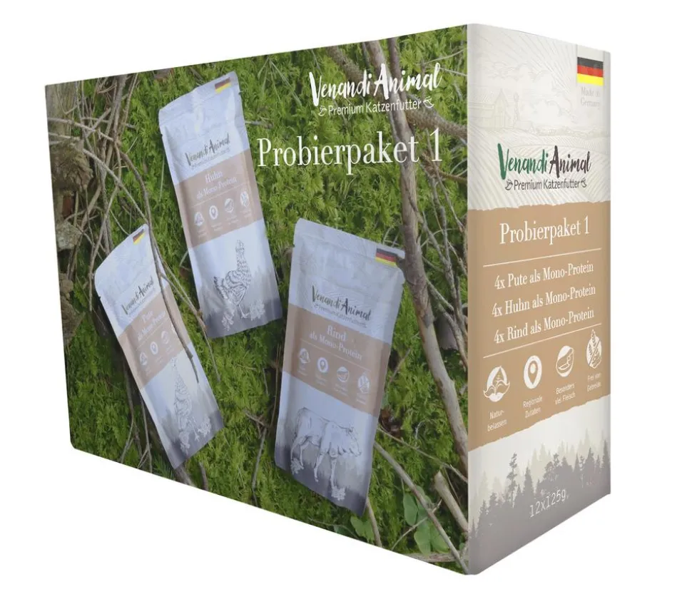 Venandi Animal Nassfutter für Katzen Adult Probierpaket 1, 12 x 125 g