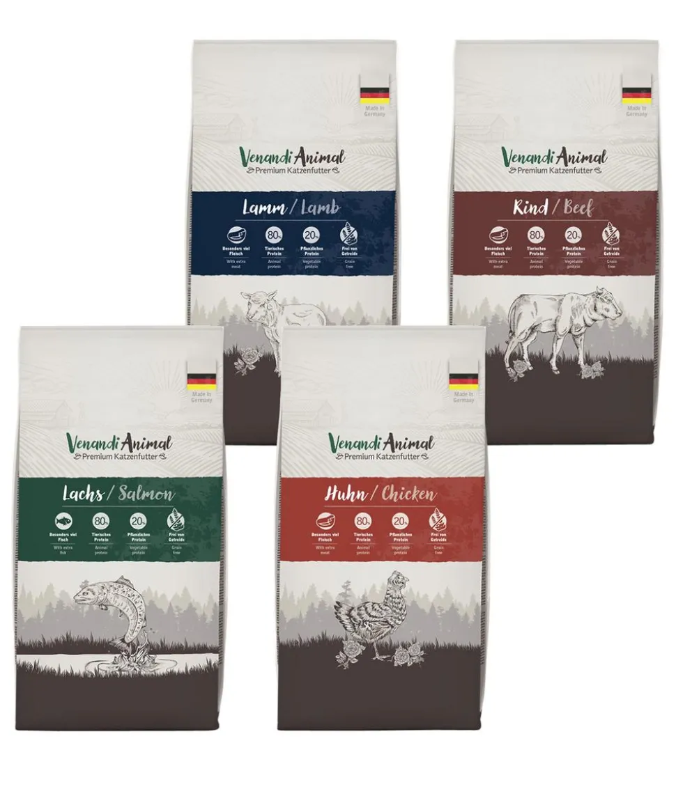 Venandi Animal Trockenfutter für Katzen Adult Probierpaket 2, 4 x 1,5 kg