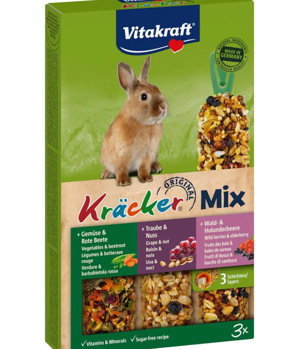 Vitakraft® Nagersnack Kräcker® Original Mix + Gemüse/Nuss/Waldbeere für Zwergkaninchen, 3er Pack