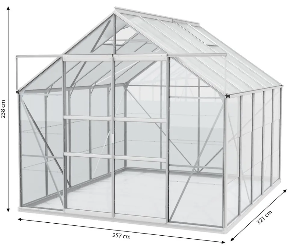 Vitavia Gewächshaus Neptun Plus 8300 ESG/HKP, inkl. Stahlfundamentrahmen, ca. B257/H238/T321 cm