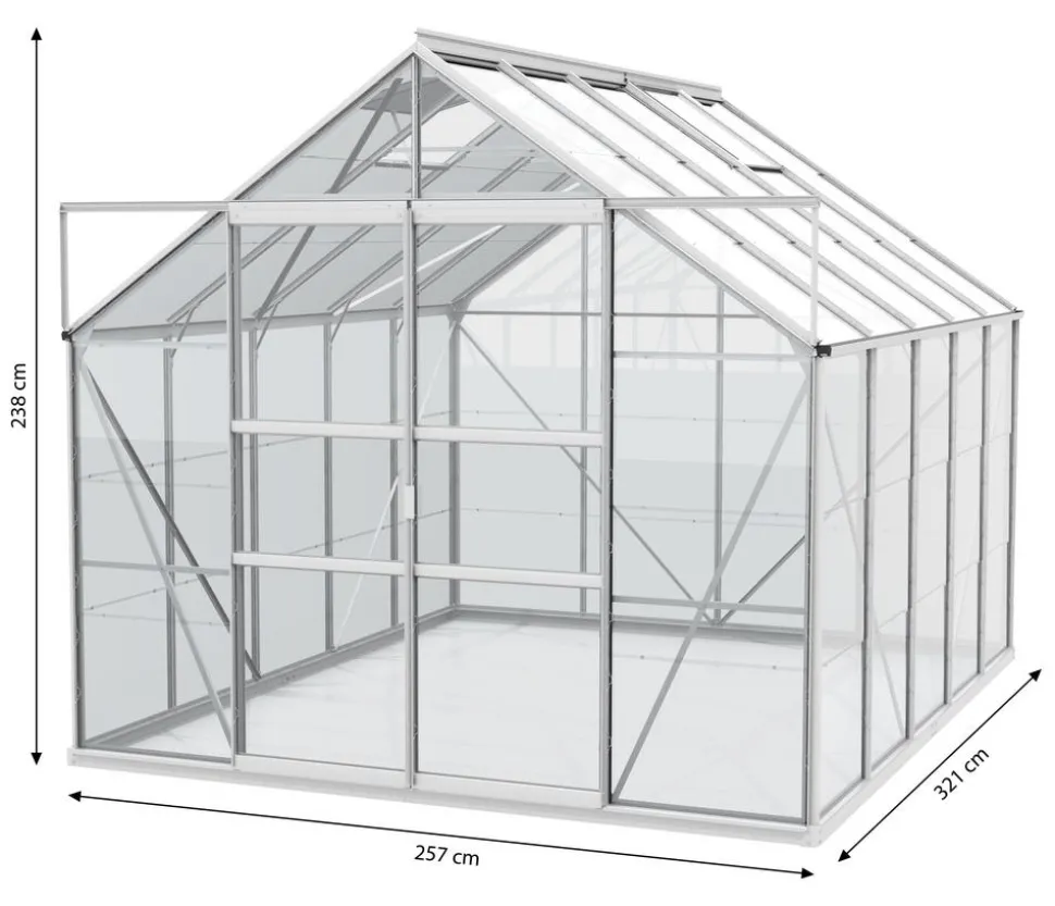 Vitavia Gewächshaus Neptun Plus 8300 ESG, inkl. Stahlfundamentrahmen, ca. B257/H238/T321 cm