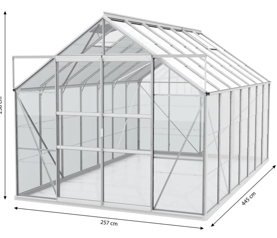 Vitavia Gewächshaus Neptun Plus 11500 ESG, inkl. Stahlfundamentrahmen, ca. B254/H238/T441 cm