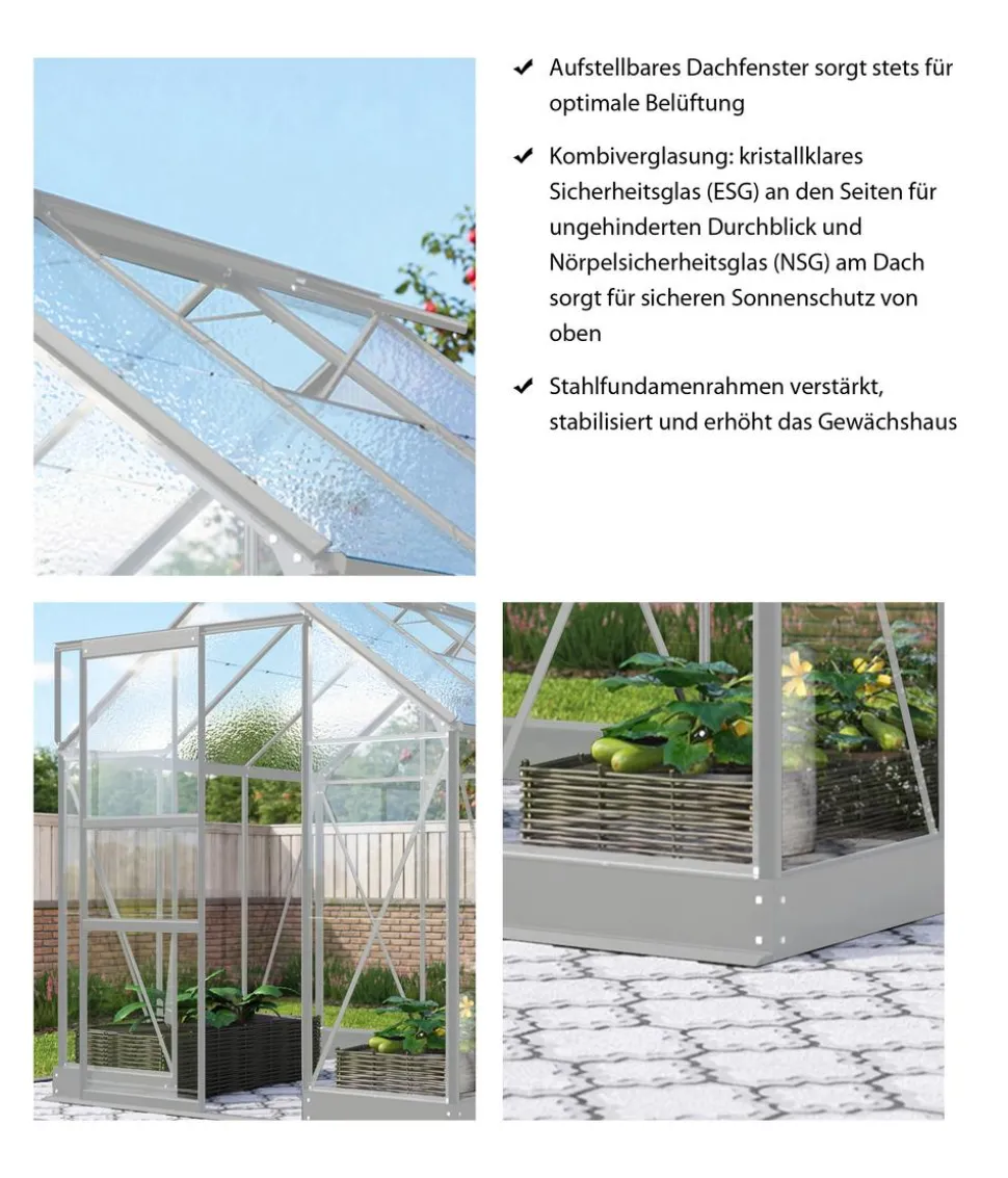 Vitavia Gewächshaus Pontos 5000, ESG/NSG, inkl. Stahlfundamentrahmen, ca. B195/H207/T261 cm