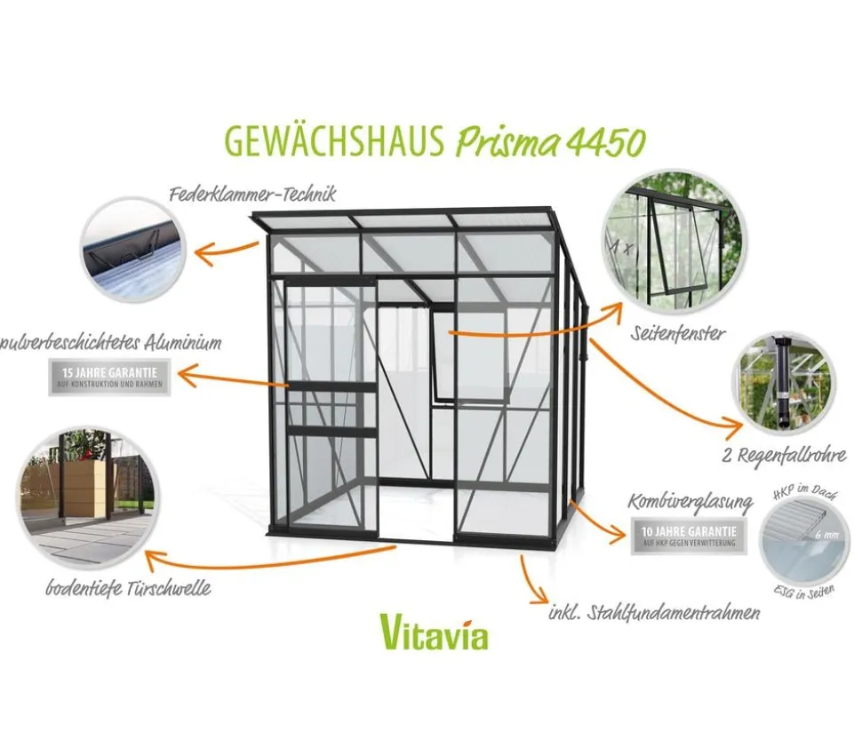 Vitavia Gewächshaus Prisma 4450 ESG/HKP, inkl. Stahlfundamentrahmen