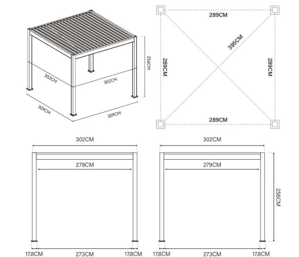Weide Classic Pergola Alu-Stahl, ca. B300/H255/T300 cm
