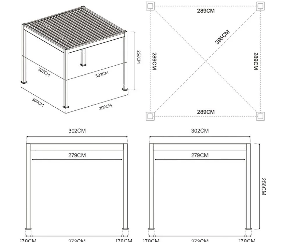 Weide Classic Pergola Alu-Stahl, ca. B300/H255/T300 cm