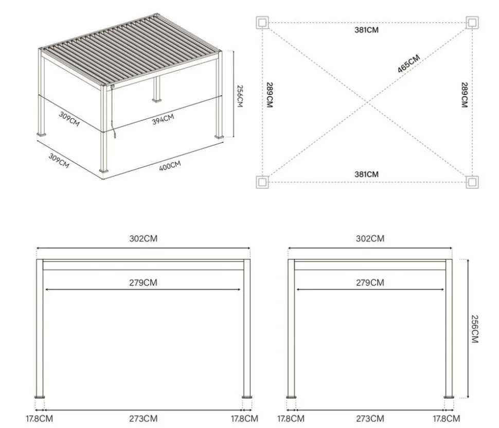 Weide Classic Pergola 3x3,6 Alu-Stahl, ca. B360/H255/T300 cm