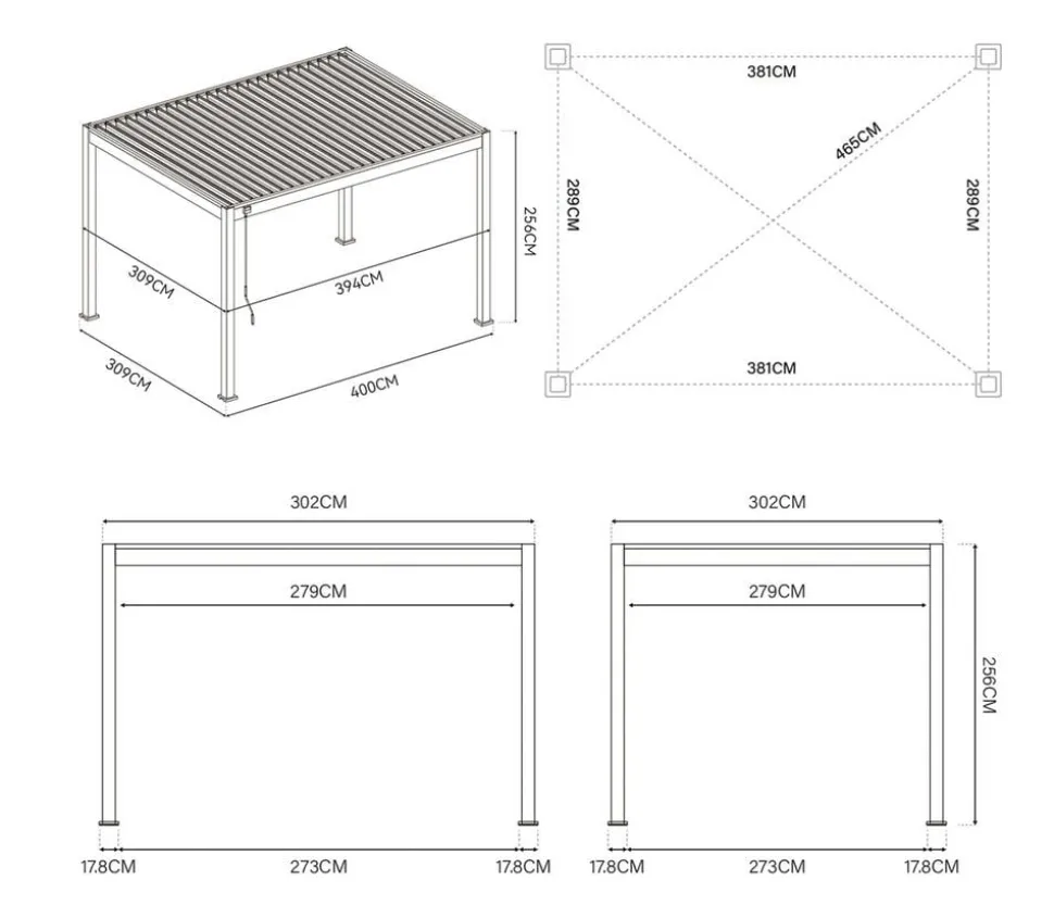Weide Deluxe Pergola Voll-Alu, ca. B400/H255/T300 cm