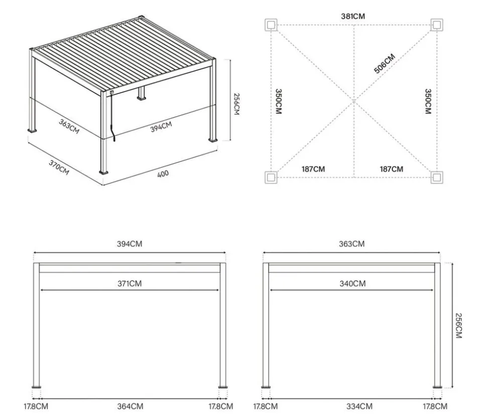 Weide Deluxe Pergola Voll-Alu, ca. B400/H255/T360 cm