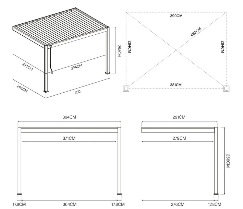 Weide Deluxe Wandpergola Voll-Alu, ca. B400/H255/T300 cm