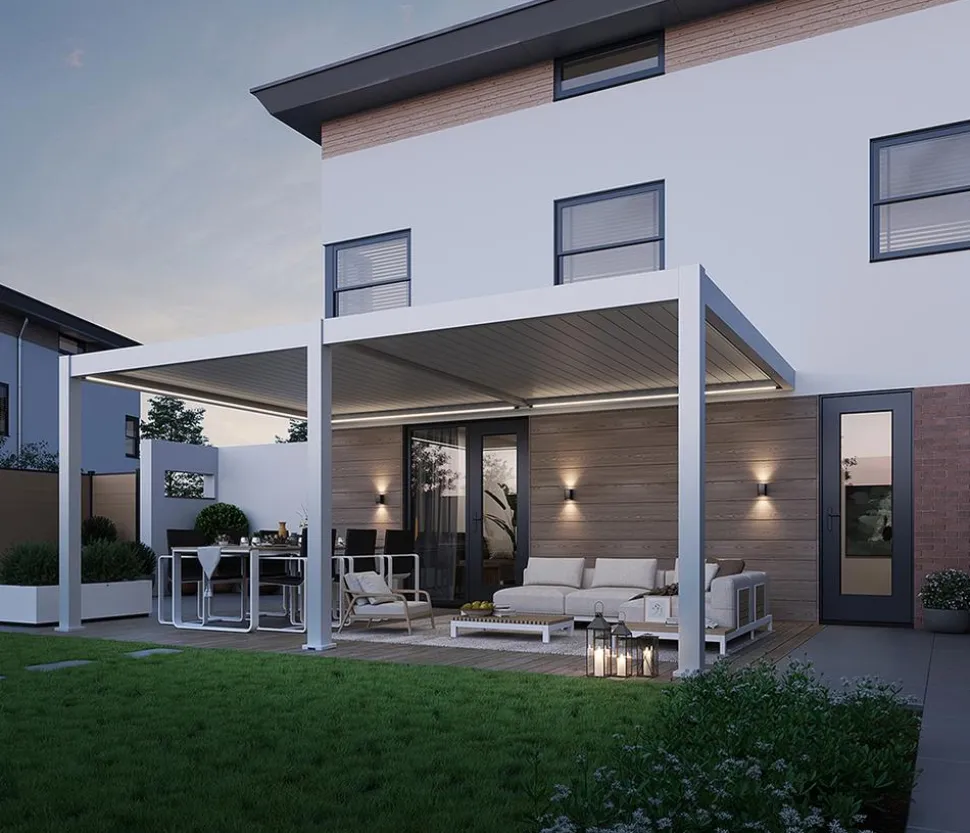 Weide Wand-Pergola LED E-Deluxe Plus 4x6, ca. B600/H255/T400 cm