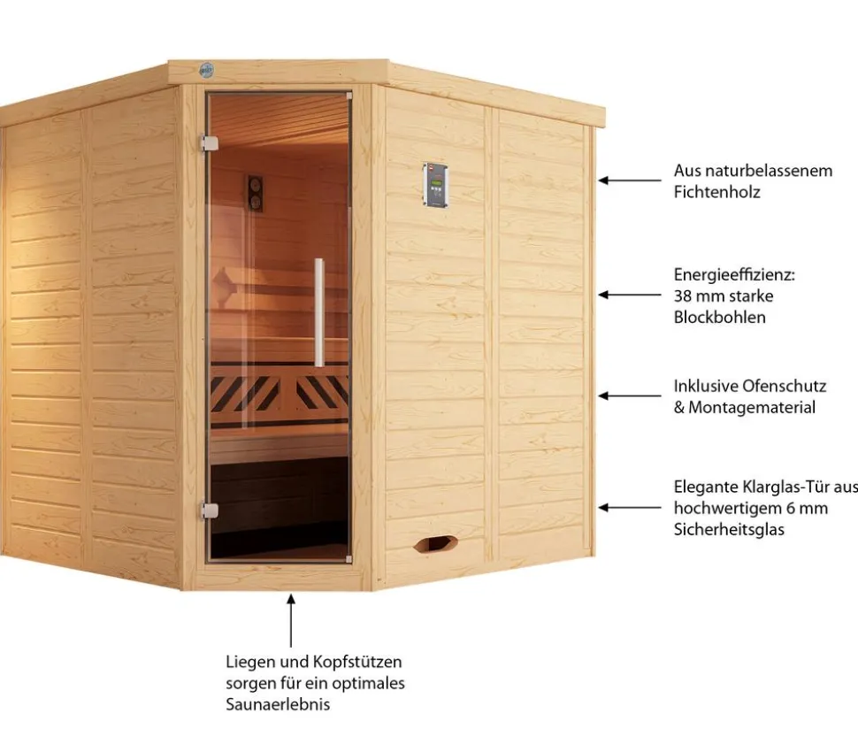 Weka Ecksauna Kami mit Glastür
