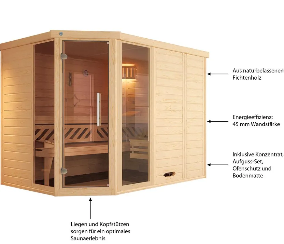 Weka Ecksauna Kemi mit Glastür und Fenster