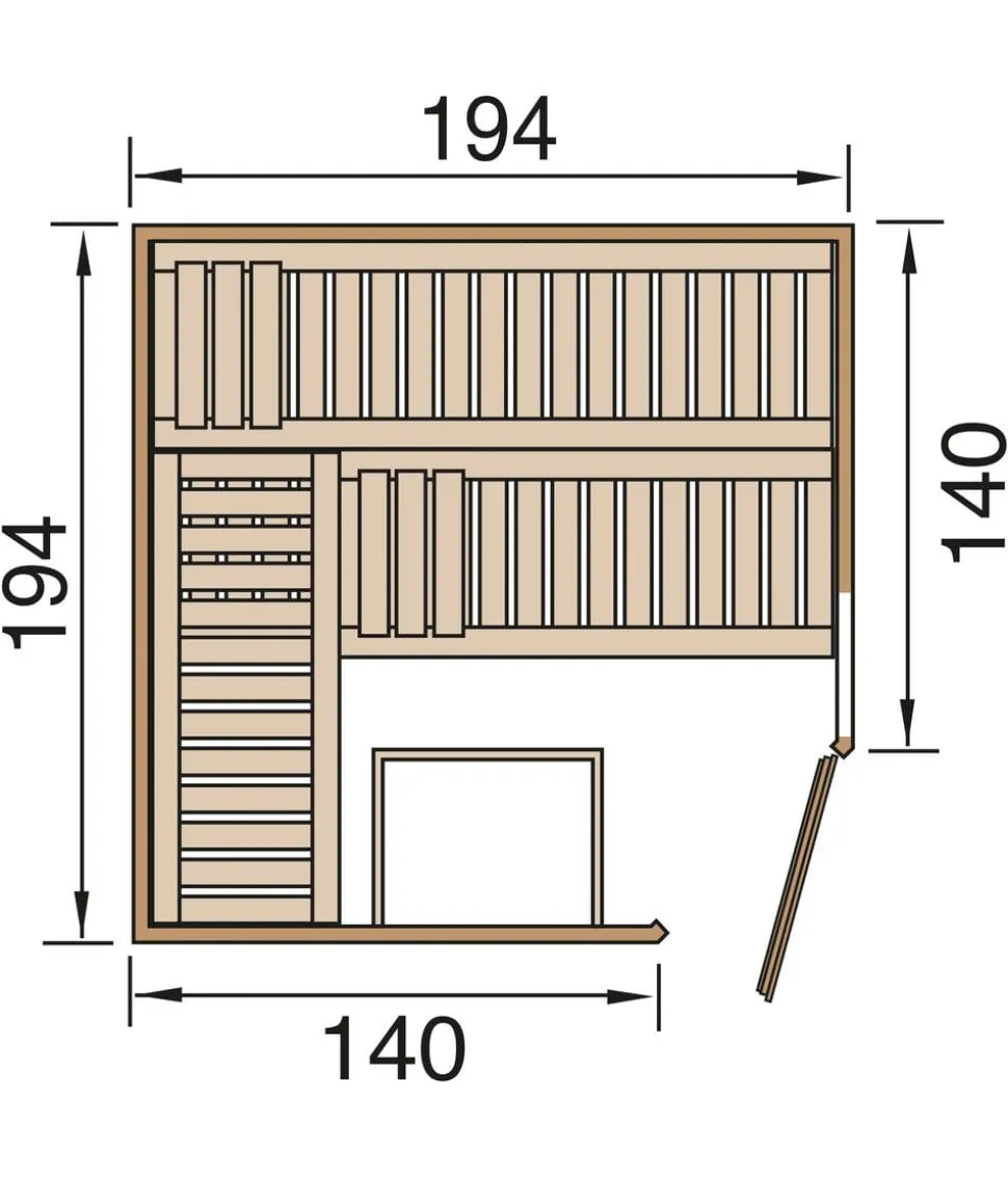 Weka Ecksauna Varberg mit Glastür und Fenster