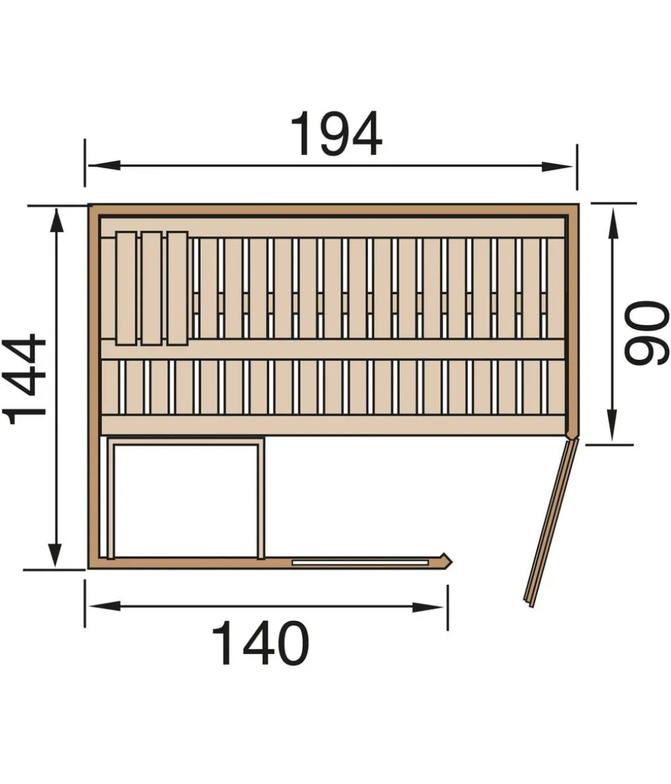 Weka Ecksauna Varberg mit Glastür und Fenster