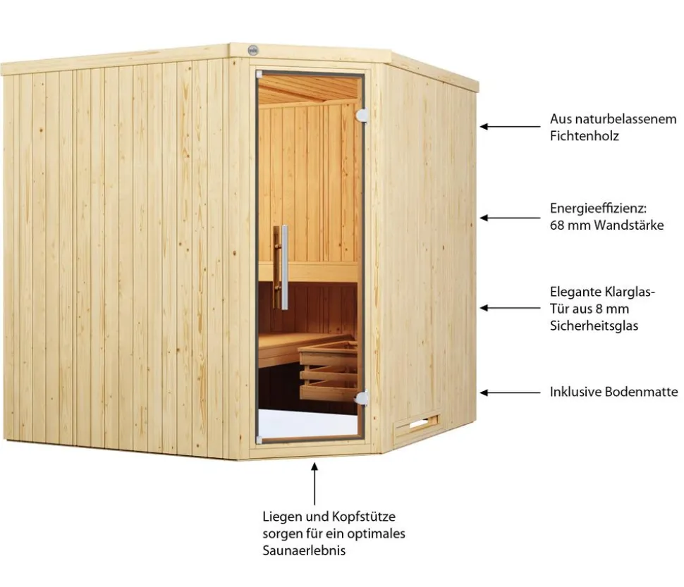 Weka Ecksauna Varberg mit Glastür