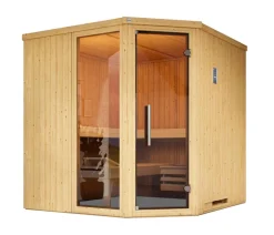 Weka Ecksauna Varberg mit Glastür und Fenster inkl. Ofen, ca. B194/H199/T194 cm