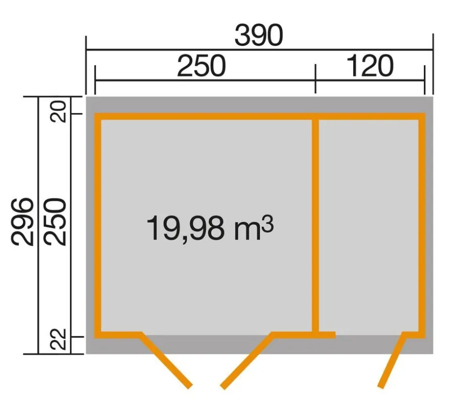 Weka Gartenhaus 254 Gr. 2, ca. B390/H222/T296 cm