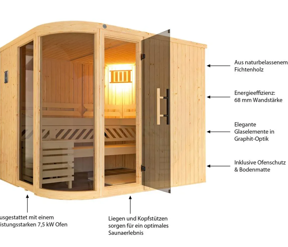 Weka Sauna Sara mit Glastür und Fenster, inkl. Ofen