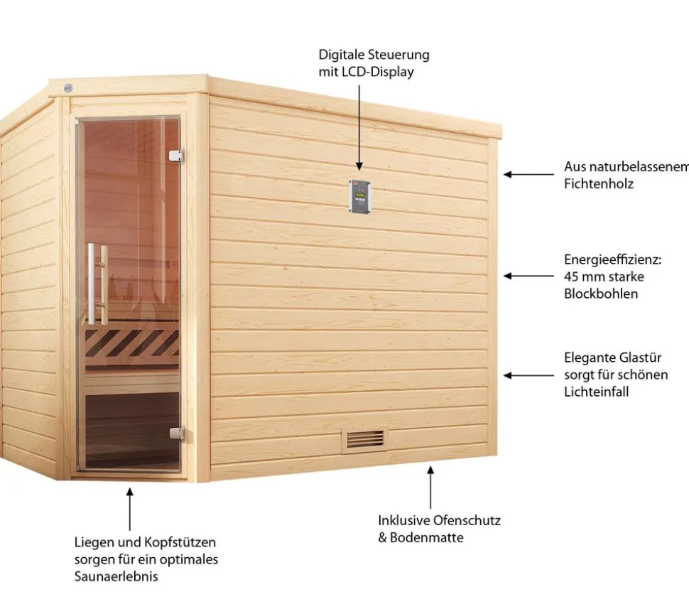 Weka Sauna Turku mit Glastür, ca. B248/H205/T198 cm