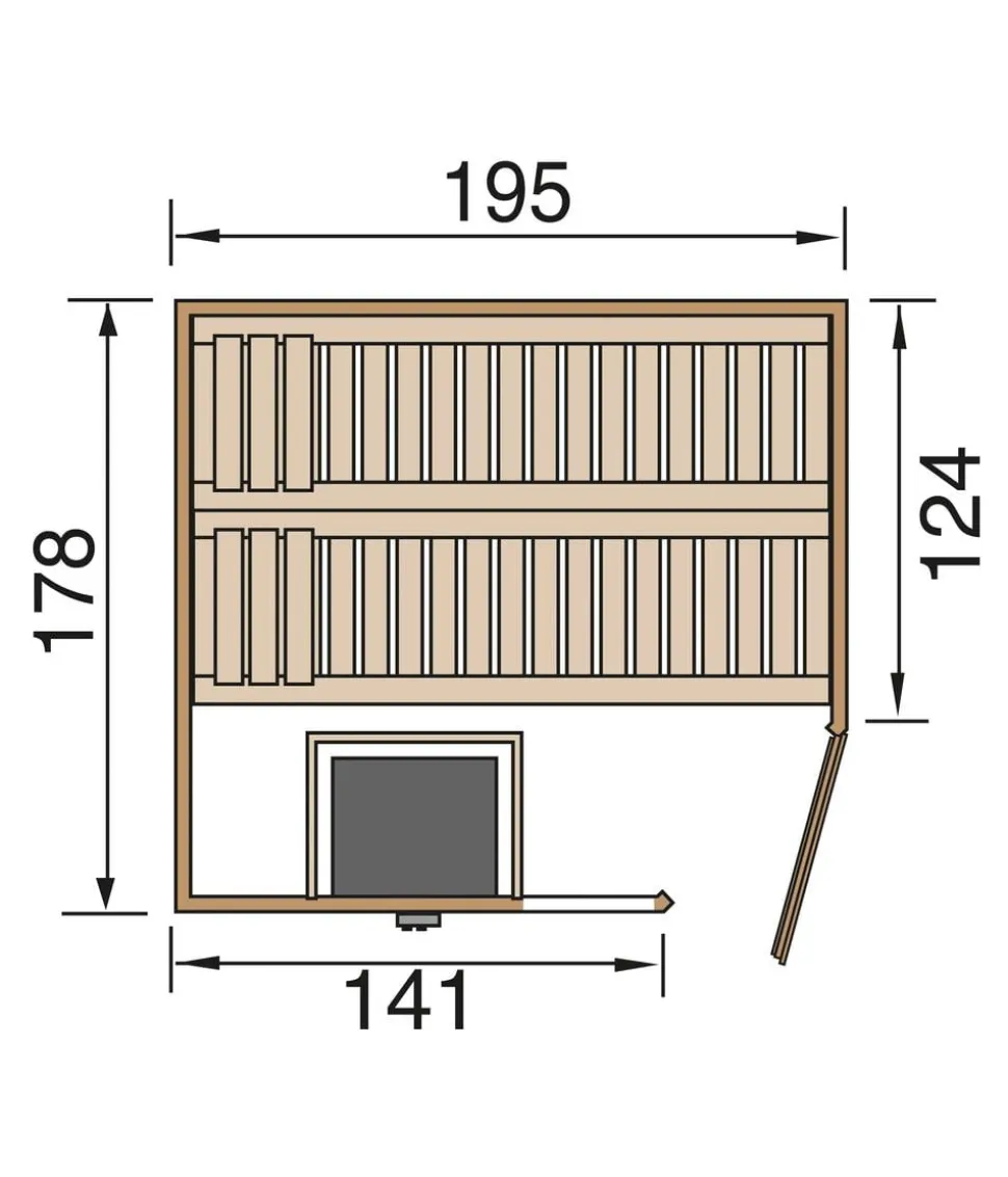 Weka Sauna Turku mit Glastür und Fenster inkl. Ofen, ca. B195/H205/T178 cm