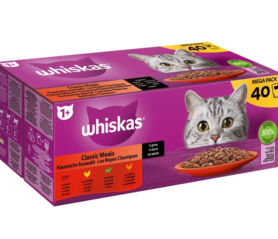 Whiskas® Nassfutter für Katzen 1+ Klassische Auswahl in Sauce, Adult, 40 x 85 g