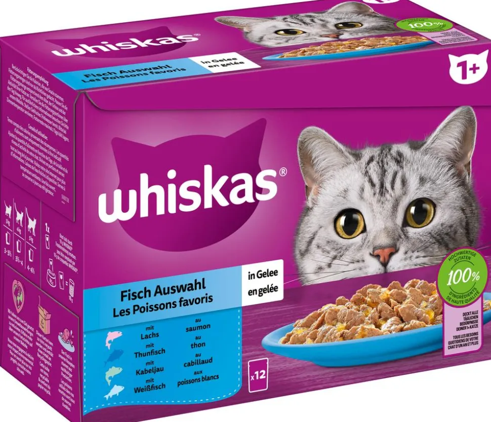 Whiskas® Nassfutter für Katzen Multipack 1+ Fisch in Gelee, Adult, 12 x 85 g