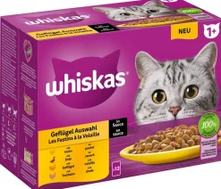 Whiskas® Nassfutter für Katzen Multipack 1+, Geflügel Auswahl in Sauce, Adult, 12 x 85 g